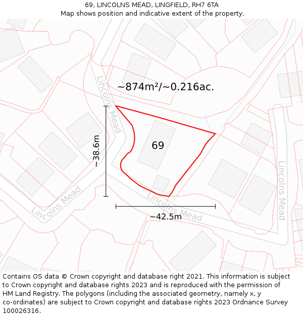 69, LINCOLNS MEAD, LINGFIELD, RH7 6TA: Plot and title map