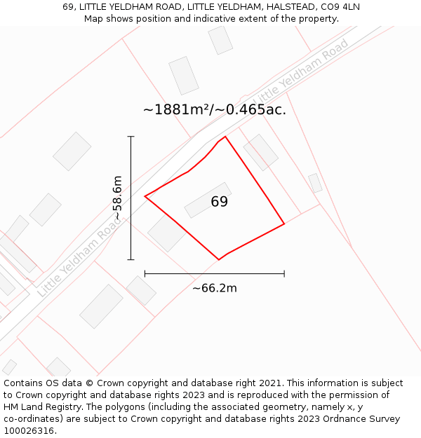 69, LITTLE YELDHAM ROAD, LITTLE YELDHAM, HALSTEAD, CO9 4LN: Plot and title map