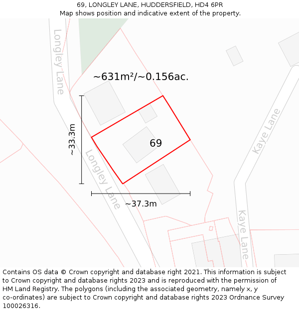 69, LONGLEY LANE, HUDDERSFIELD, HD4 6PR: Plot and title map