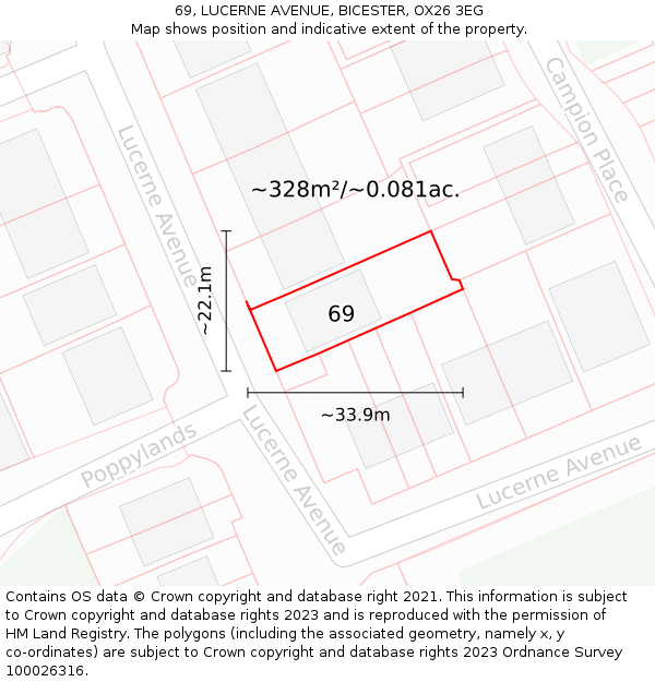 69, LUCERNE AVENUE, BICESTER, OX26 3EG: Plot and title map