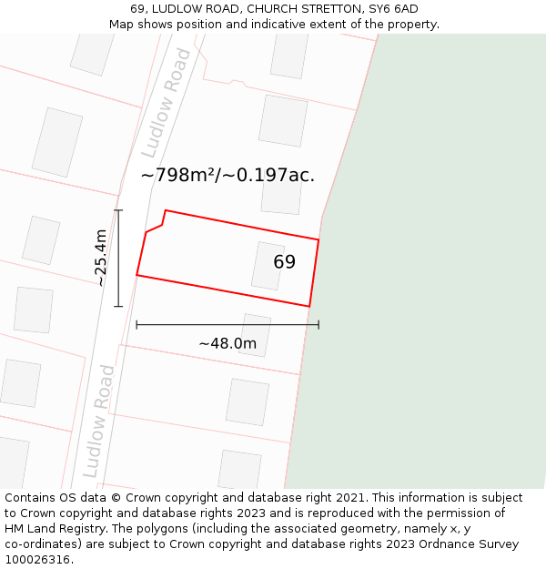 69, LUDLOW ROAD, CHURCH STRETTON, SY6 6AD: Plot and title map