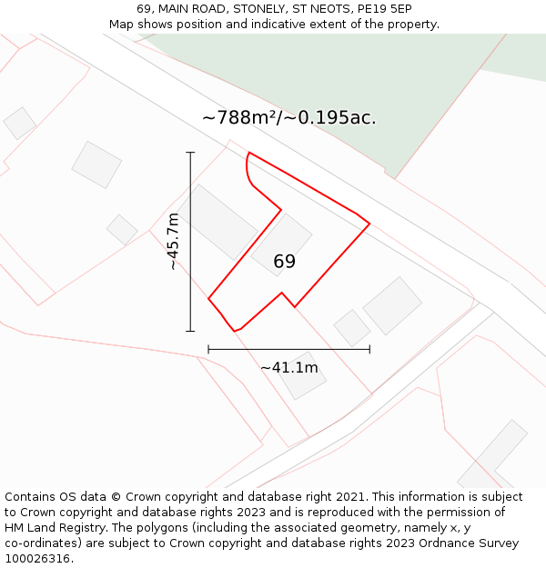 69, MAIN ROAD, STONELY, ST NEOTS, PE19 5EP: Plot and title map