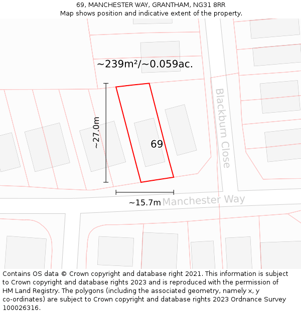 69, MANCHESTER WAY, GRANTHAM, NG31 8RR: Plot and title map