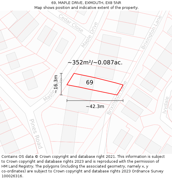 69, MAPLE DRIVE, EXMOUTH, EX8 5NR: Plot and title map
