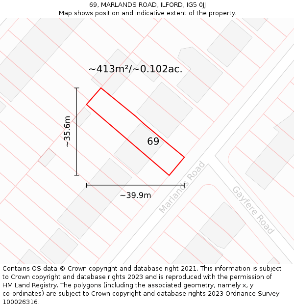 69, MARLANDS ROAD, ILFORD, IG5 0JJ: Plot and title map
