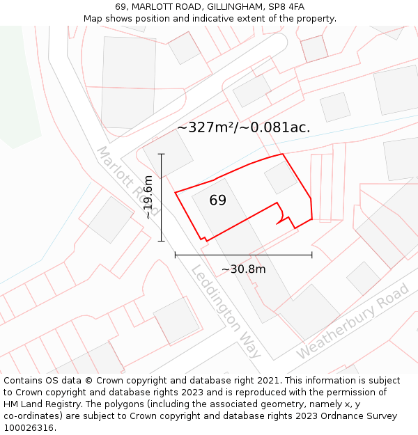 69, MARLOTT ROAD, GILLINGHAM, SP8 4FA: Plot and title map