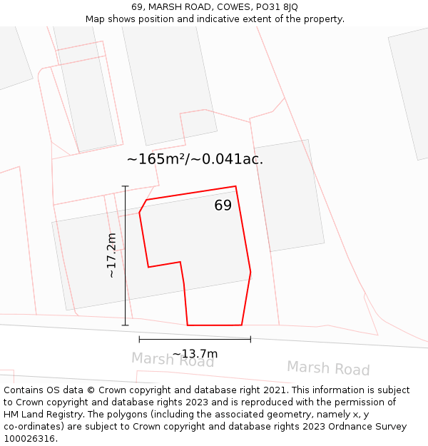 69, MARSH ROAD, COWES, PO31 8JQ: Plot and title map