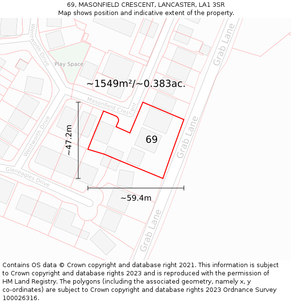 69, MASONFIELD CRESCENT, LANCASTER, LA1 3SR: Plot and title map