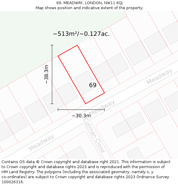 69, MEADWAY, LONDON, NW11 6QJ: Plot and title map
