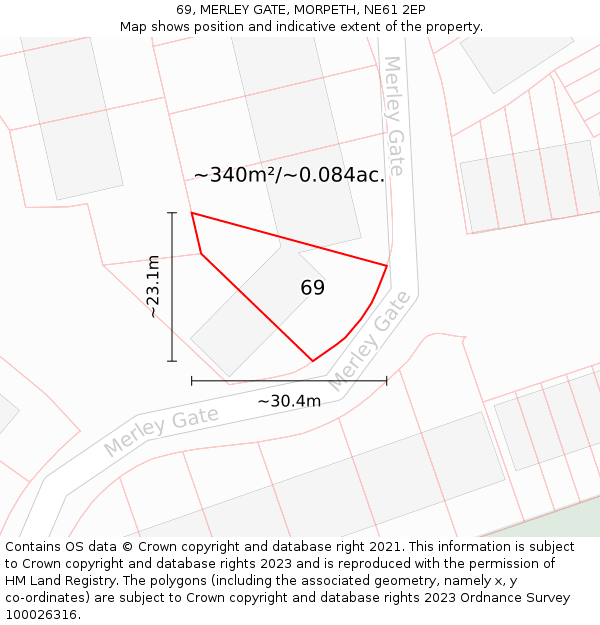 69, MERLEY GATE, MORPETH, NE61 2EP: Plot and title map