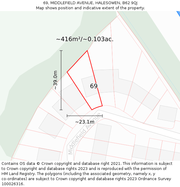 69, MIDDLEFIELD AVENUE, HALESOWEN, B62 9QJ: Plot and title map