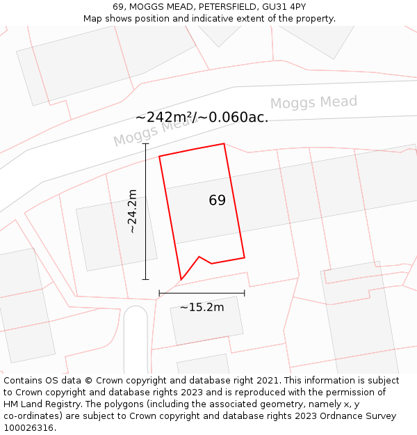 69, MOGGS MEAD, PETERSFIELD, GU31 4PY: Plot and title map