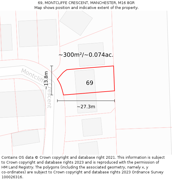 69, MONTCLIFFE CRESCENT, MANCHESTER, M16 8GR: Plot and title map