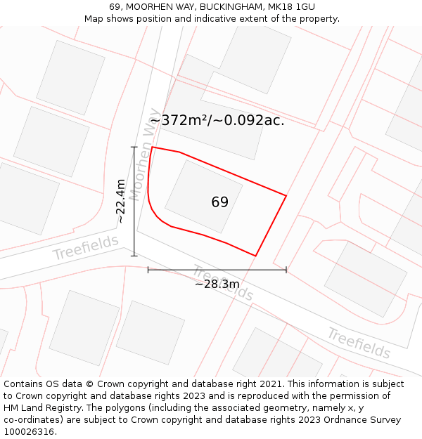 69, MOORHEN WAY, BUCKINGHAM, MK18 1GU: Plot and title map