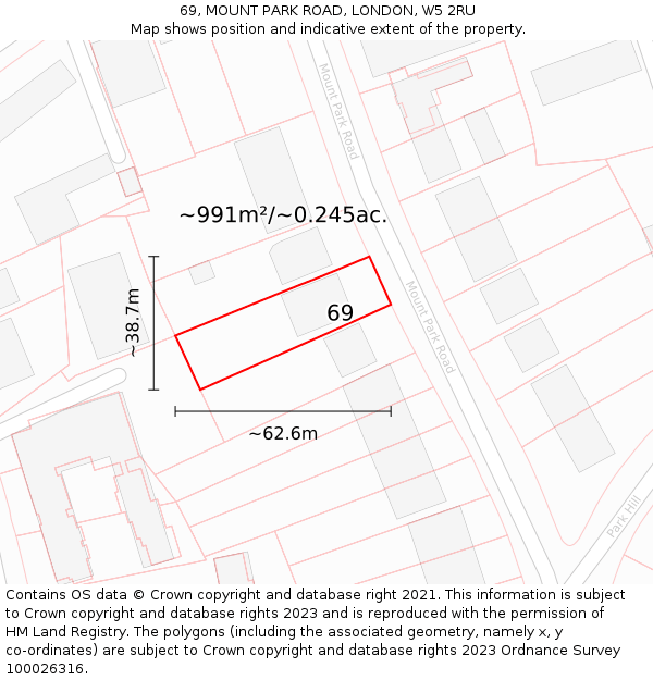 69, MOUNT PARK ROAD, LONDON, W5 2RU: Plot and title map