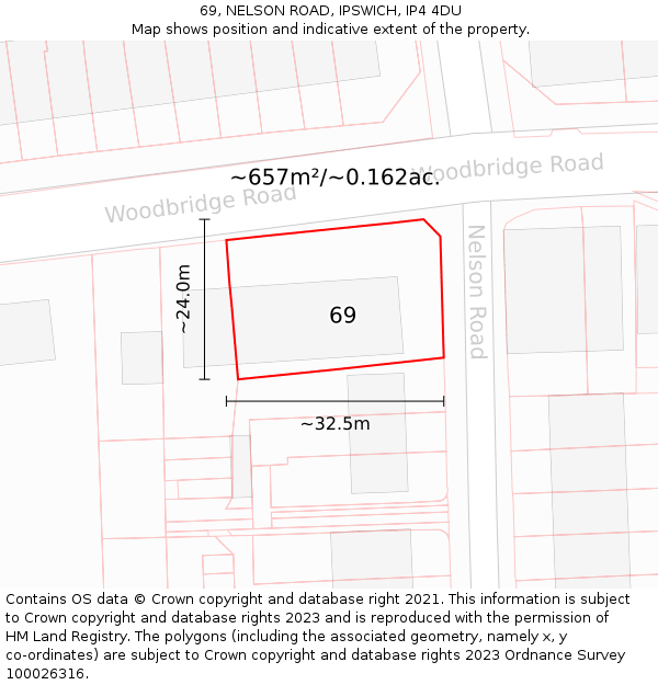 69, NELSON ROAD, IPSWICH, IP4 4DU: Plot and title map