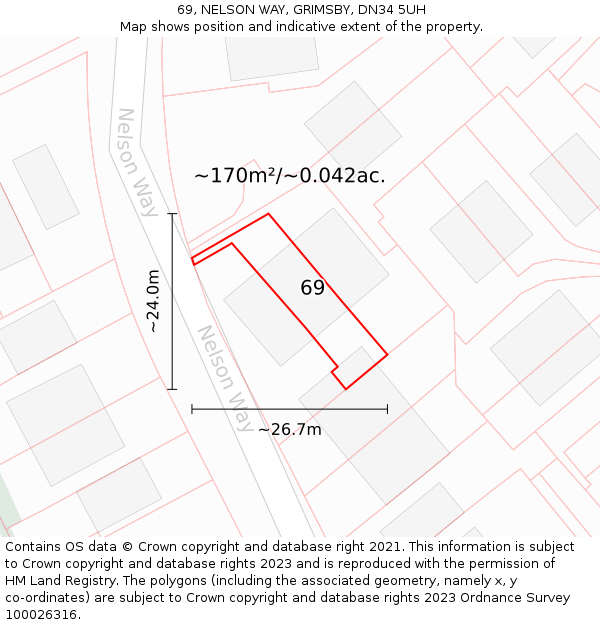 69, NELSON WAY, GRIMSBY, DN34 5UH: Plot and title map