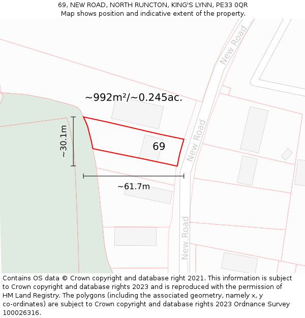 69, NEW ROAD, NORTH RUNCTON, KING'S LYNN, PE33 0QR: Plot and title map