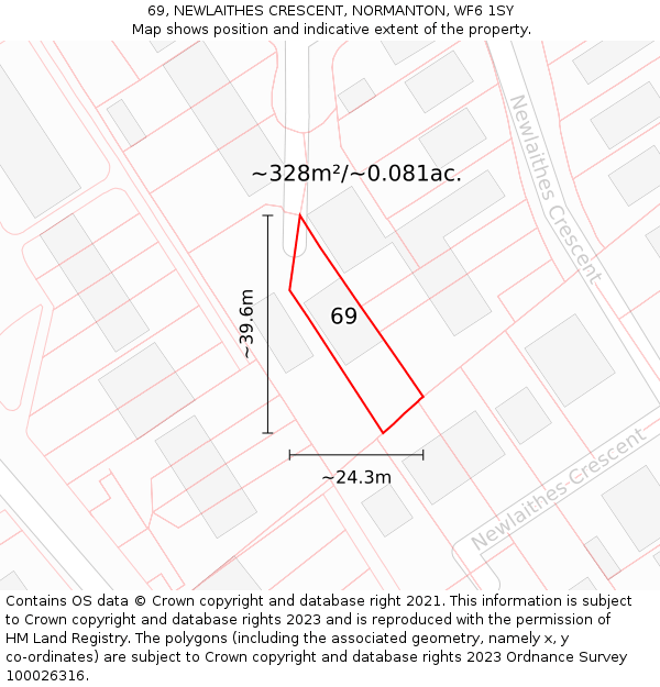 69, NEWLAITHES CRESCENT, NORMANTON, WF6 1SY: Plot and title map