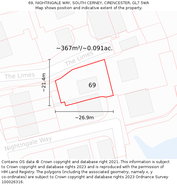 69, NIGHTINGALE WAY, SOUTH CERNEY, CIRENCESTER, GL7 5WA: Plot and title map