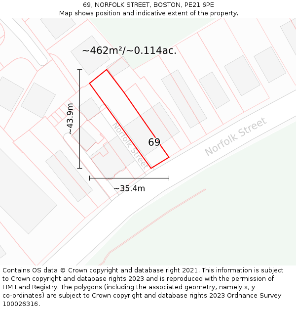 69, NORFOLK STREET, BOSTON, PE21 6PE: Plot and title map
