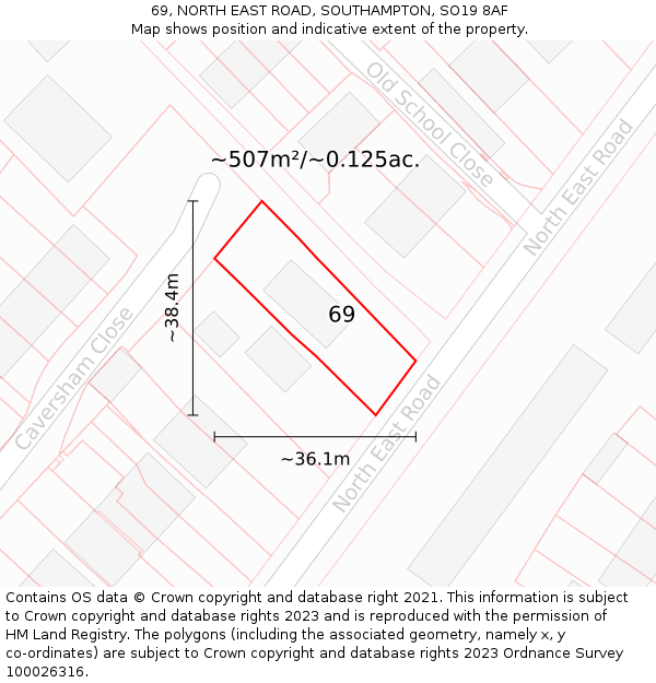 69, NORTH EAST ROAD, SOUTHAMPTON, SO19 8AF: Plot and title map