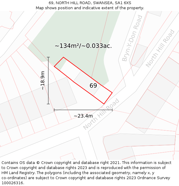 69, NORTH HILL ROAD, SWANSEA, SA1 6XS: Plot and title map