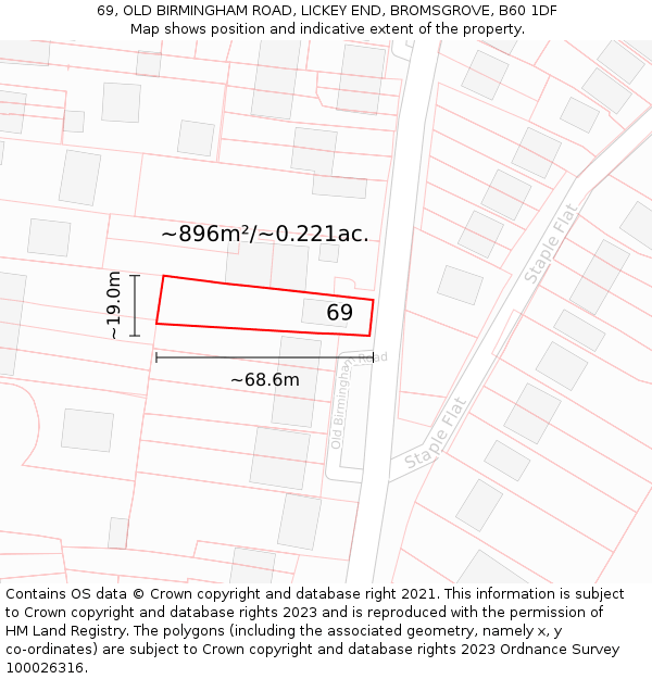 69, OLD BIRMINGHAM ROAD, LICKEY END, BROMSGROVE, B60 1DF: Plot and title map