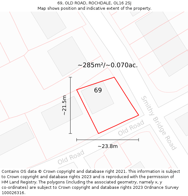 69, OLD ROAD, ROCHDALE, OL16 2SJ: Plot and title map