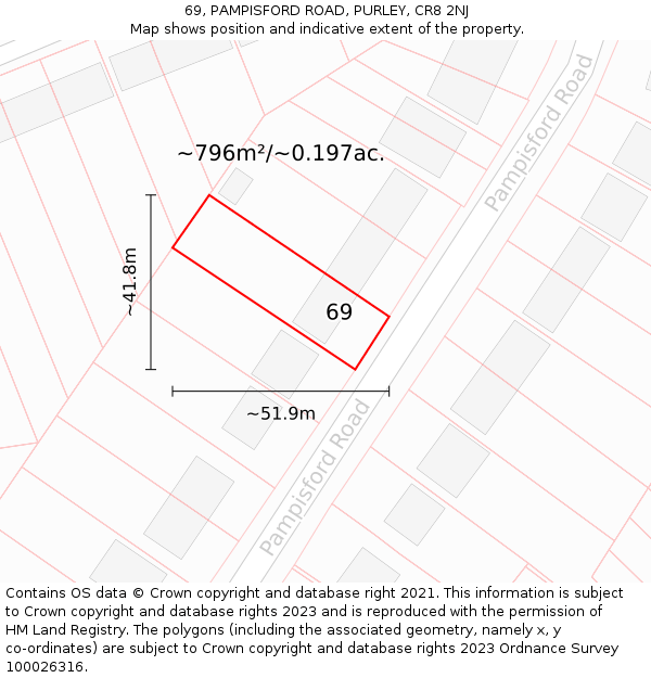 69, PAMPISFORD ROAD, PURLEY, CR8 2NJ: Plot and title map