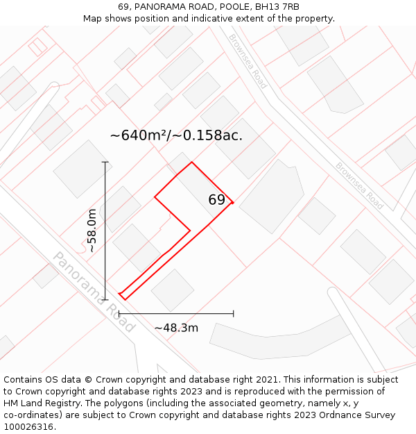 69, PANORAMA ROAD, POOLE, BH13 7RB: Plot and title map