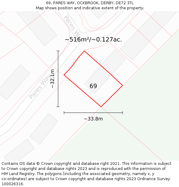 69, PARES WAY, OCKBROOK, DERBY, DE72 3TL: Plot and title map