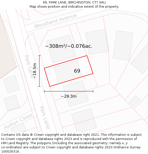 69, PARK LANE, BIRCHINGTON, CT7 0AU: Plot and title map