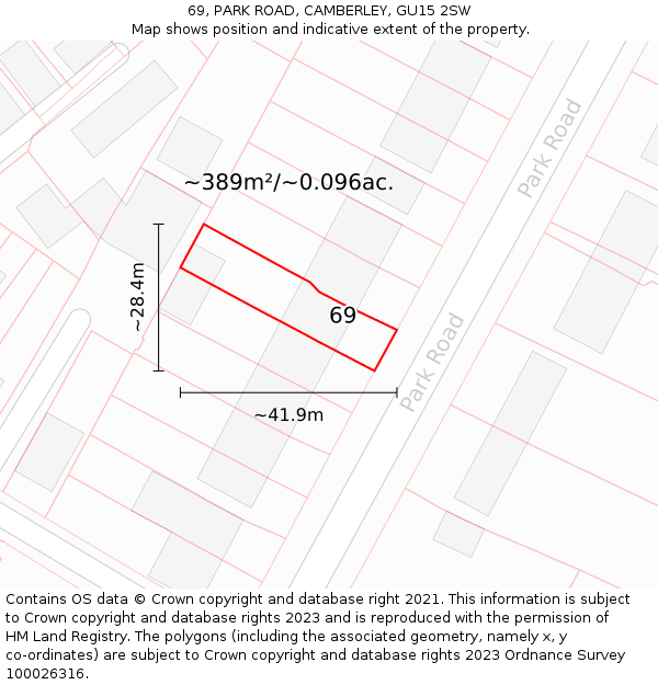 69, PARK ROAD, CAMBERLEY, GU15 2SW: Plot and title map