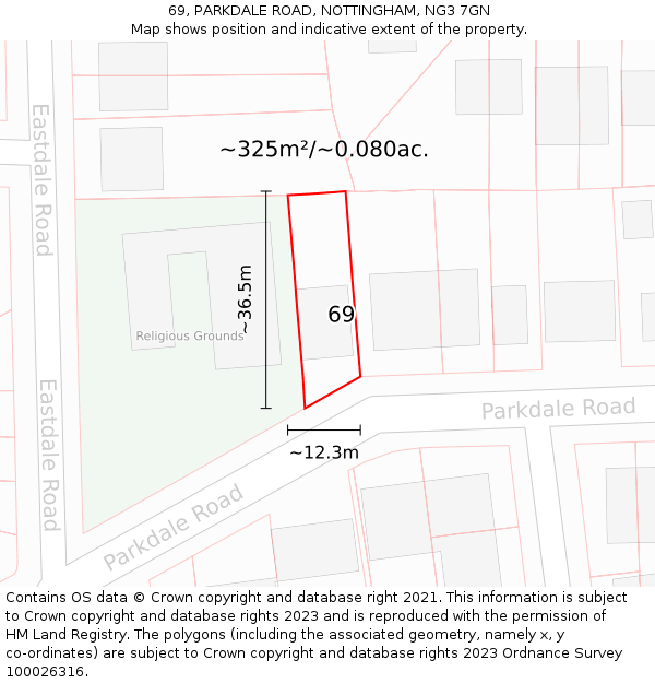 69, PARKDALE ROAD, NOTTINGHAM, NG3 7GN: Plot and title map