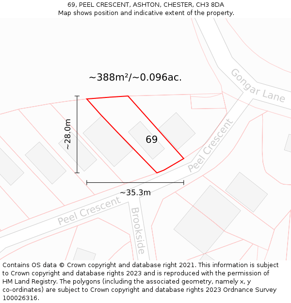 69, PEEL CRESCENT, ASHTON, CHESTER, CH3 8DA: Plot and title map