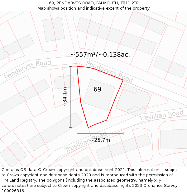 69, PENDARVES ROAD, FALMOUTH, TR11 2TP: Plot and title map