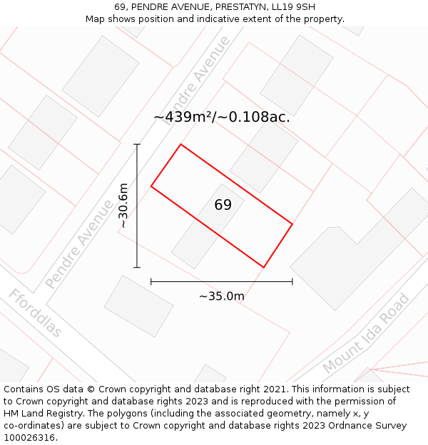 69, PENDRE AVENUE, PRESTATYN, LL19 9SH: Plot and title map