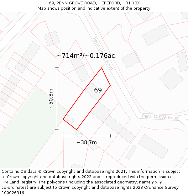 69, PENN GROVE ROAD, HEREFORD, HR1 1BX: Plot and title map
