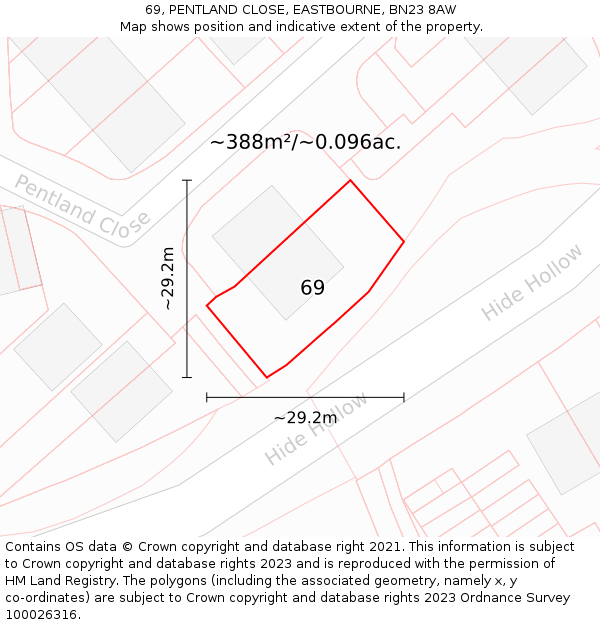 69, PENTLAND CLOSE, EASTBOURNE, BN23 8AW: Plot and title map