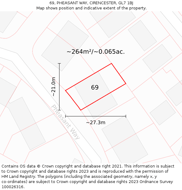 69, PHEASANT WAY, CIRENCESTER, GL7 1BJ: Plot and title map