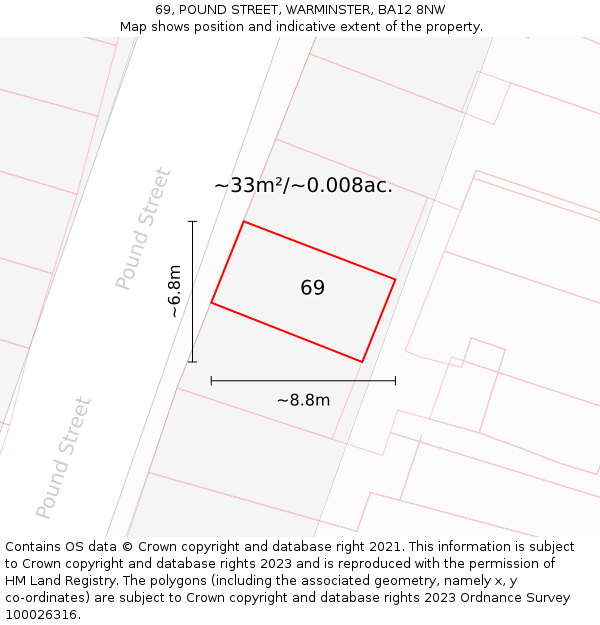 69, POUND STREET, WARMINSTER, BA12 8NW: Plot and title map