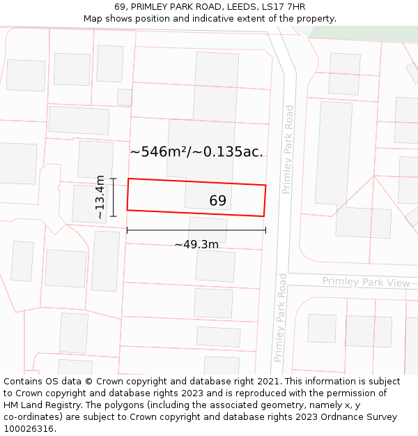 69, PRIMLEY PARK ROAD, LEEDS, LS17 7HR: Plot and title map