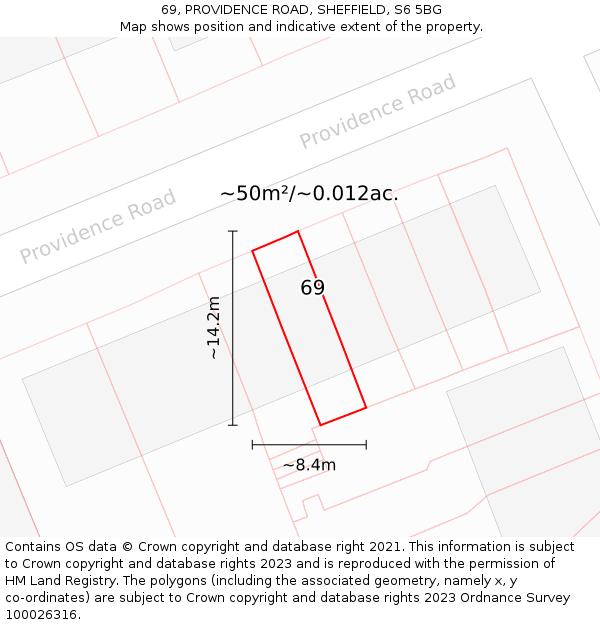 69, PROVIDENCE ROAD, SHEFFIELD, S6 5BG: Plot and title map