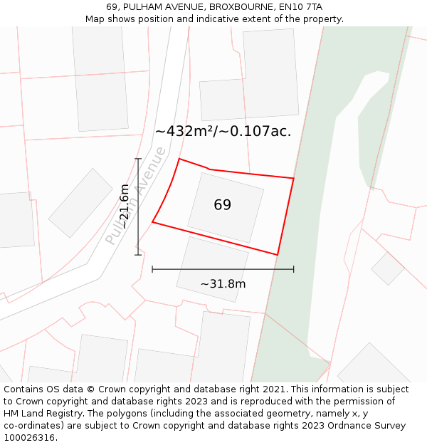 69, PULHAM AVENUE, BROXBOURNE, EN10 7TA: Plot and title map