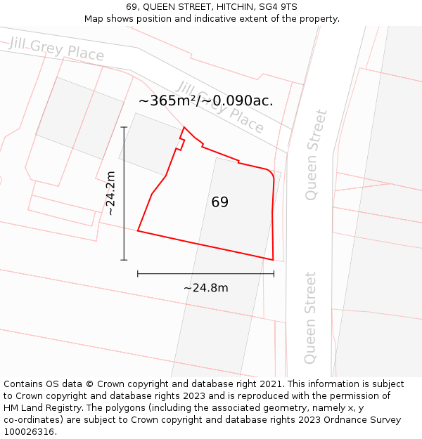 69, QUEEN STREET, HITCHIN, SG4 9TS: Plot and title map