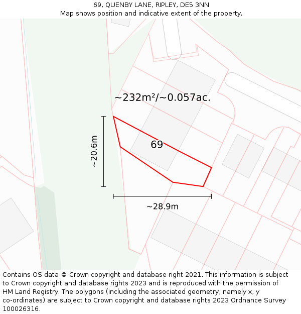 69, QUENBY LANE, RIPLEY, DE5 3NN: Plot and title map