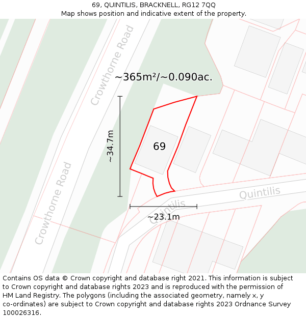 69, QUINTILIS, BRACKNELL, RG12 7QQ: Plot and title map