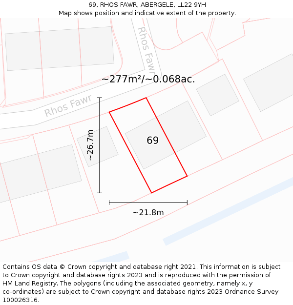 69, RHOS FAWR, ABERGELE, LL22 9YH: Plot and title map