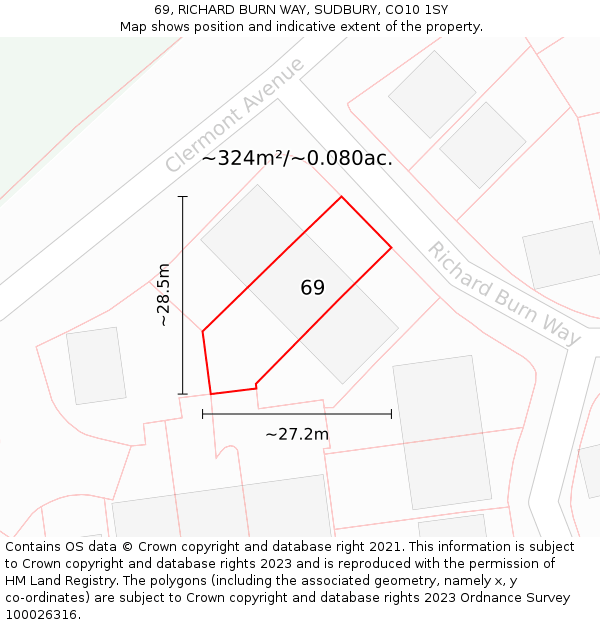 69, RICHARD BURN WAY, SUDBURY, CO10 1SY: Plot and title map